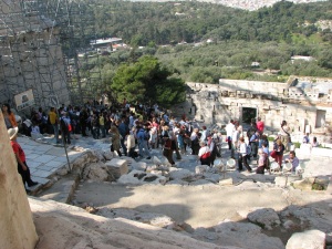 Visitors ascending on the Acropolis, Propylaia, April 2008